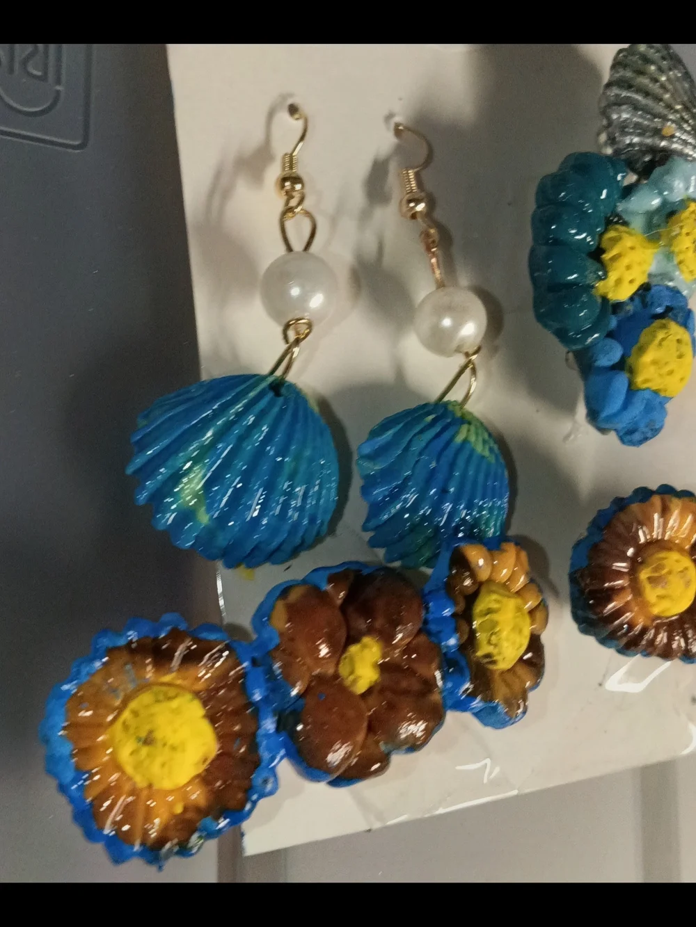 Serenity Blue & Gold Seashell Barrette and Earring Set